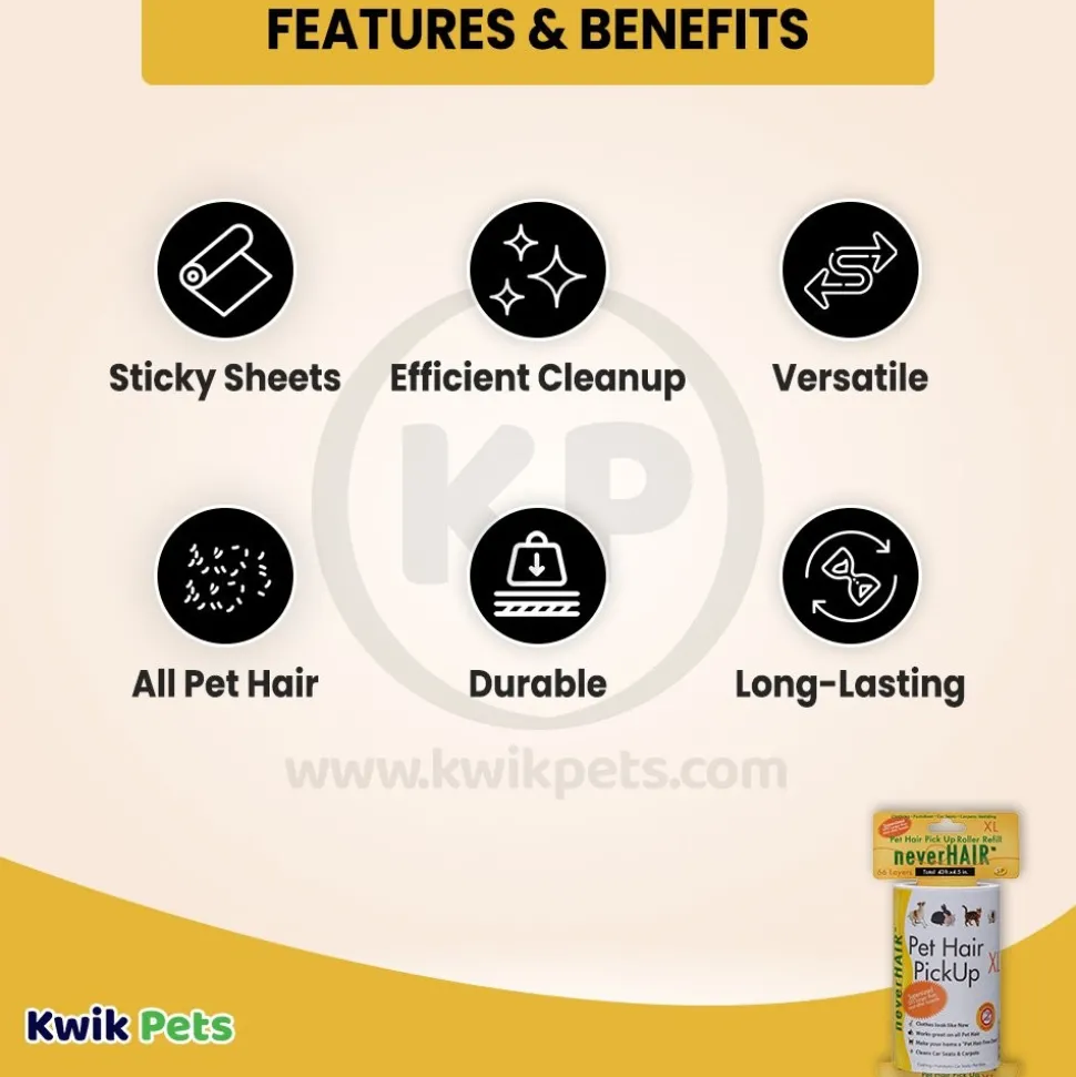 Savory Prime NeverHair Pet Hair Pick Up Roller Refill XL 4.5 in x 43 Feet