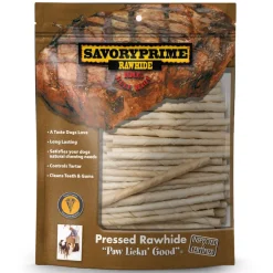 Savory Prime Pressed Rawhide Twist Sticks White 5-in 100 Count