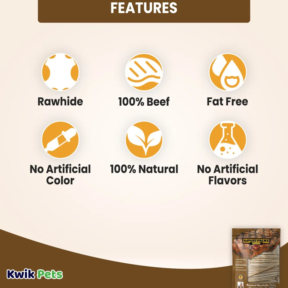 Savory Prime Pressed Rawhide Twist Sticks White 5-in 100 Count