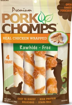 Scott Pet Premium Pork Chomps Twist Dog Treats Real Chicken Wrapped 4 Count 5.6-oz