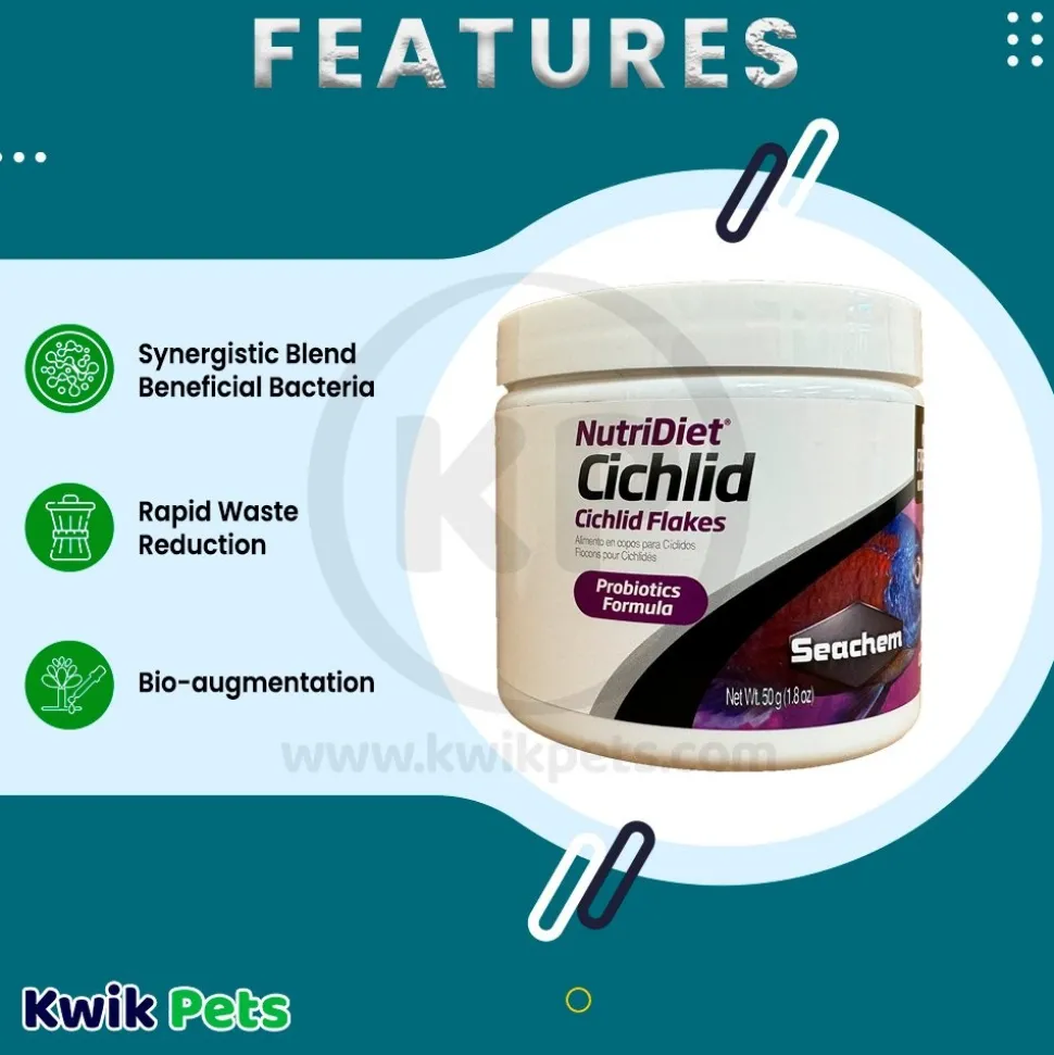 Seachem NutriDiet Cichlid Flakes Fish Food 1.8-oz