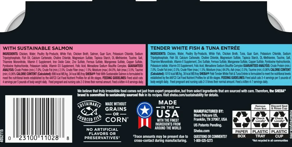Sheba Perfect Portions Pate Wet Cat Food Delicate Salmon & Tender Whitefish/Tuna 12 Twin Variety Pack 24 Count 1.98-lb
