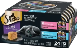 Sheba Perfect Portions Pate Wet Cat Food Delicate Salmon & Tender Whitefish/Tuna 12 Twin Variety Pack 24 Count 1.98-lb