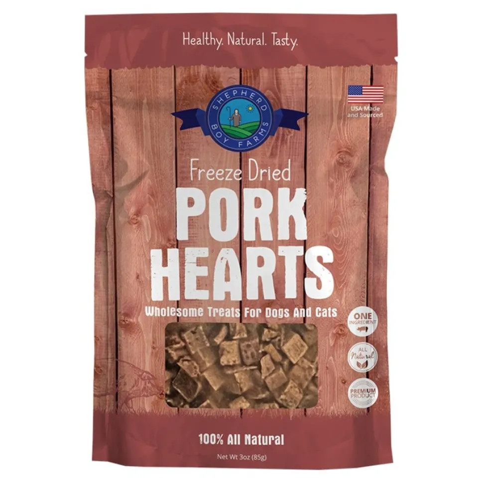 Shepherd Boy Farms Pork Hearts Freeze Dried Dog & Cat Treats 3-oz