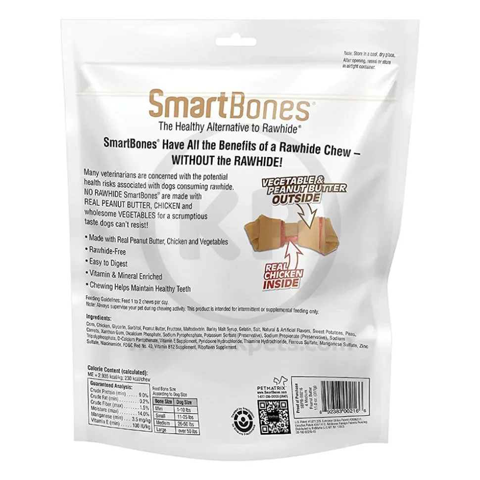 SmartBones Artificial-Free Small Classic Bone Chews Dog Treat Peanut Butter 6 Count 11-oz