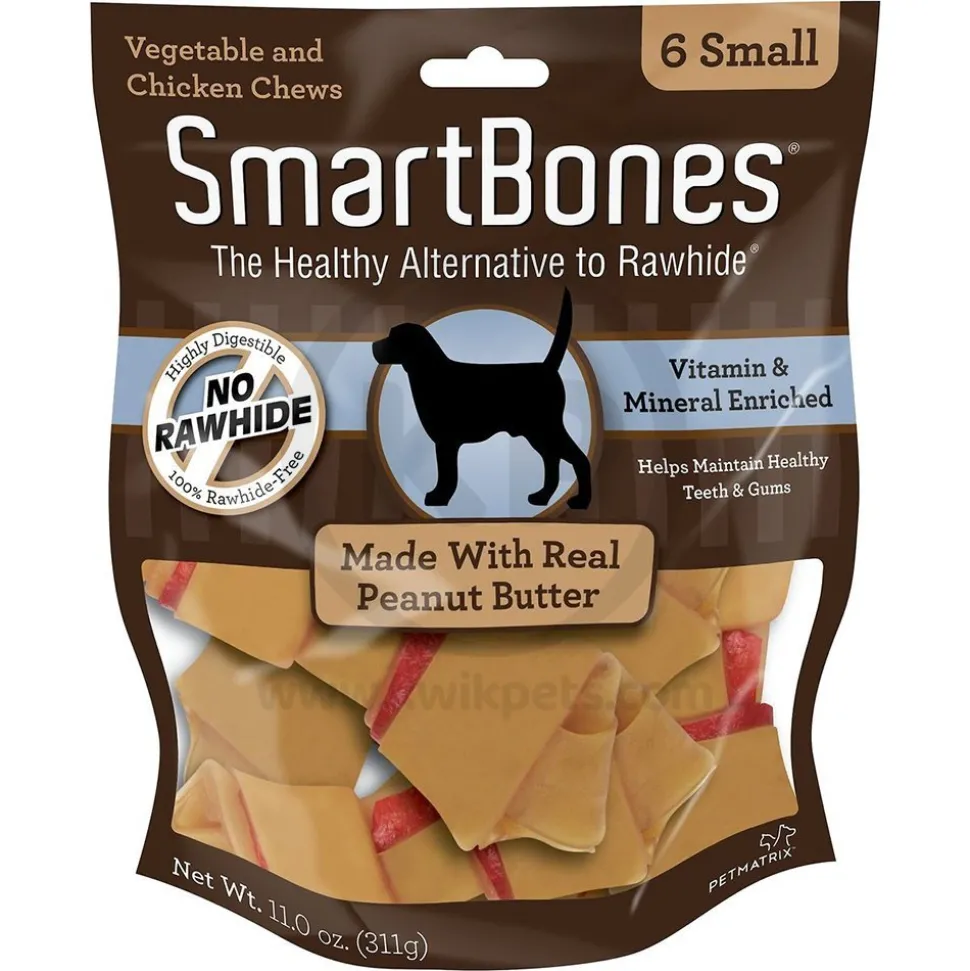 SmartBones Small Classic Bone Chews Dog Treat Peanut Butter 6 Count 11-oz