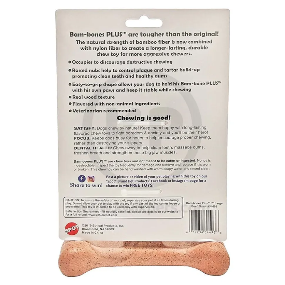 Spot Bam-Bones Plus Dog Chew Toy Beef Large 7-in