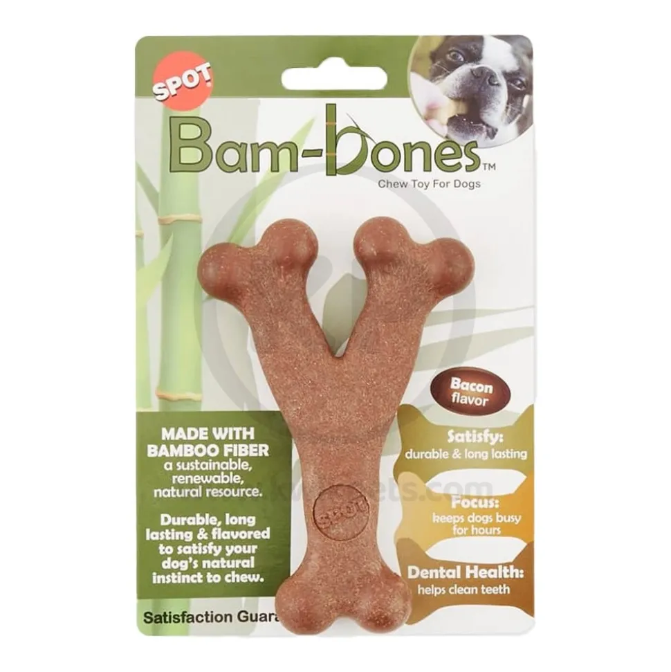 Spot Bam-Bones Wish Bone Dog Chew Toy Bacon Medium 5.25-in
