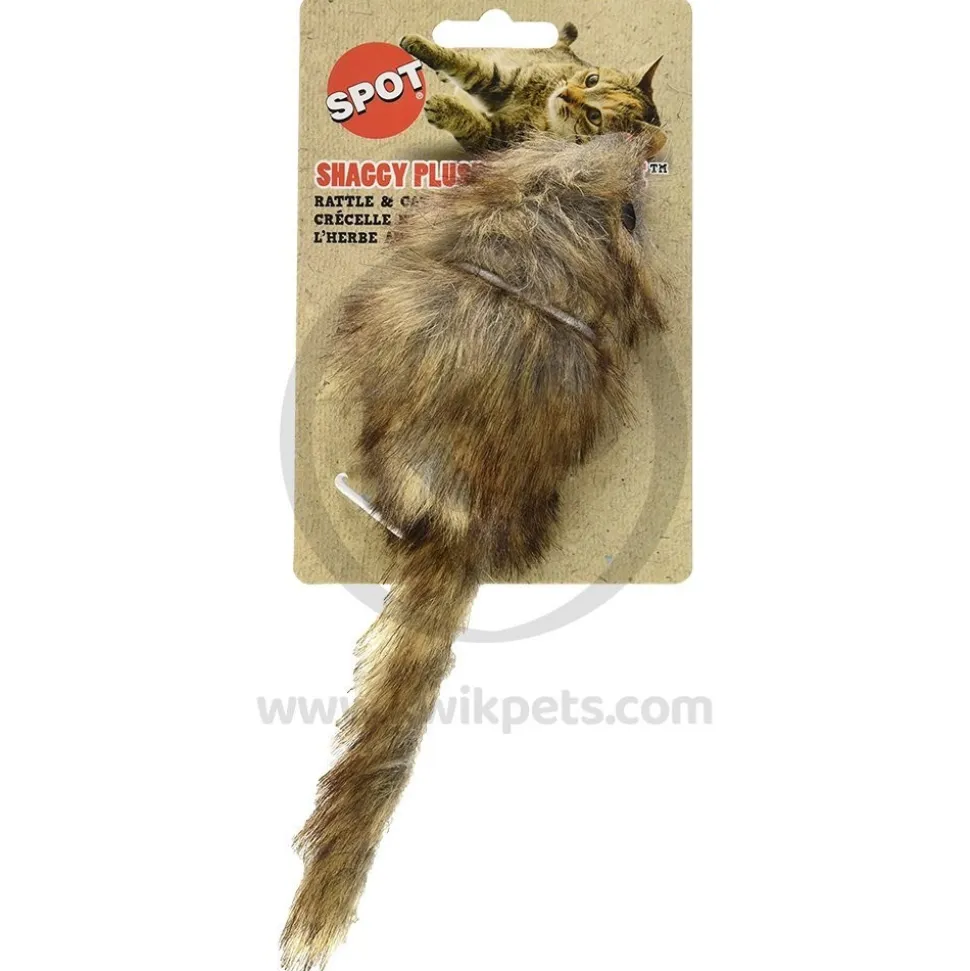 Spot Shaggy Plush Giant Mouse Rattle & Catnip Cat Toy Brown 8.5-in