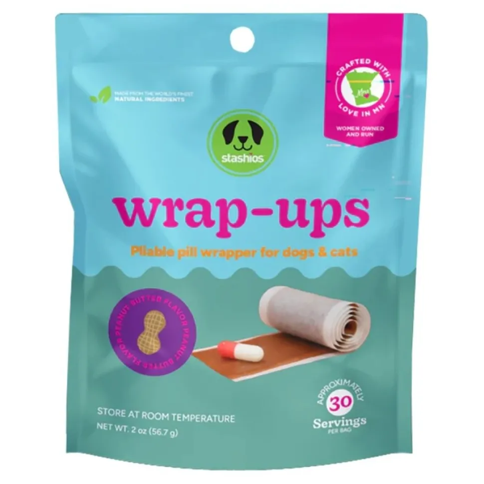 Stashios Wrap-Ups Pill Wrapper Treats for Dogs & Cats Peanut Butter Flavor 30 Count 2-oz