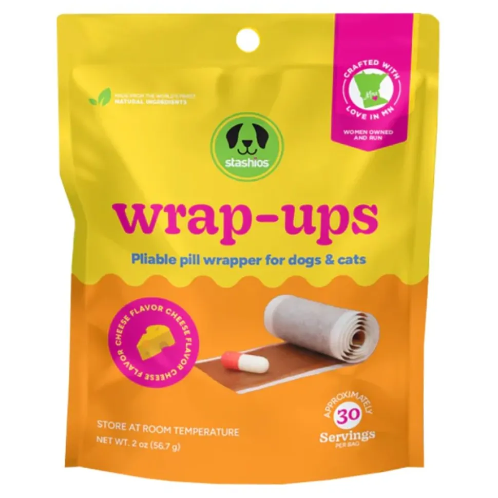 Stashios Wrap-Ups Pill Wrapper Treats for Dogs & Cats Cheese Flavor 30 Count 2-oz