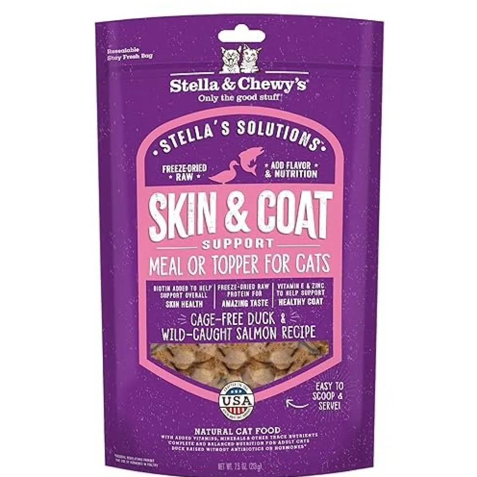 Stella & Chewy's Stella's Solutions Freeze-Dried Raw Skin & Coat Support Cat Food Cage-Free Duck & Wild-Caught Salmon Recipe 7.5-oz