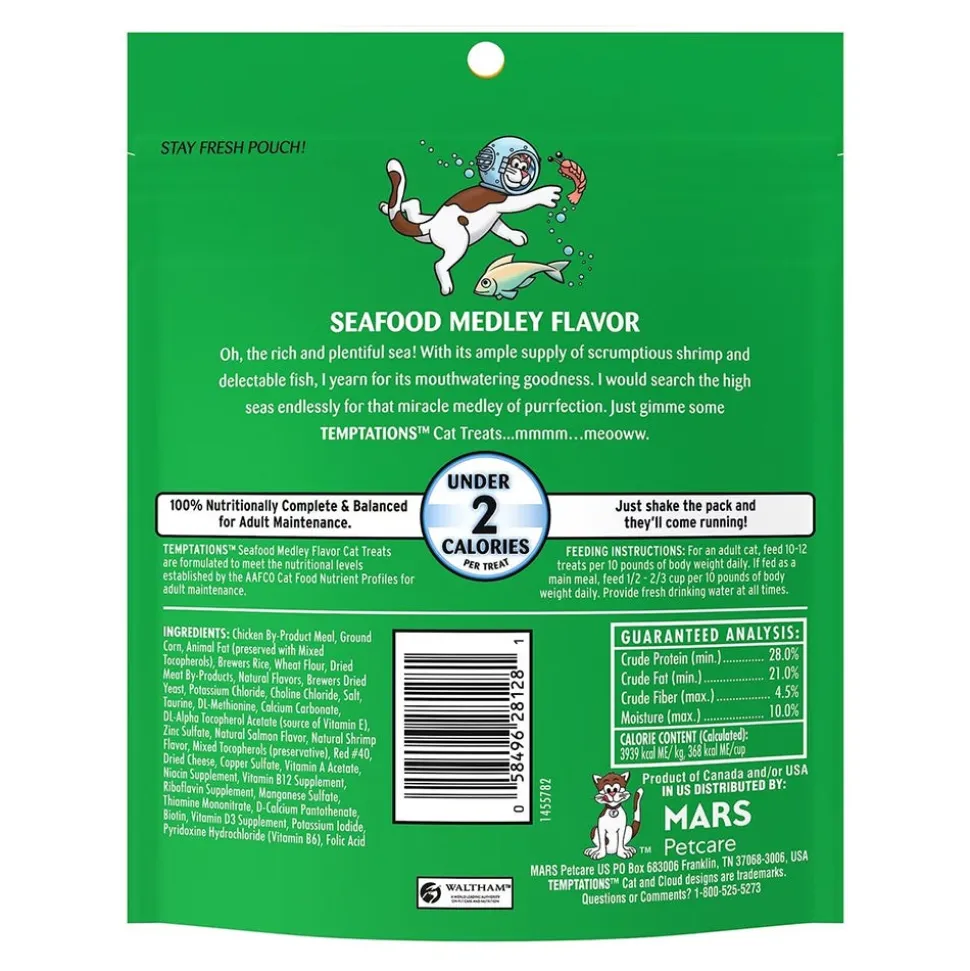 Temptations Classics Crunchy & Soft Adult Cat Treats Seafood Medley 6.3-oz