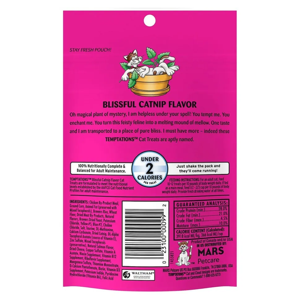 Temptations Classics Crunchy & Soft Adult Cat Treats Blissful Catnip 3-oz