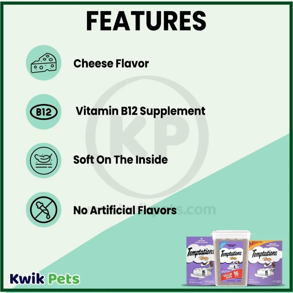 Temptations Classics Crunchy & Soft Adult Cat Treats Creamy Dairy 3-oz