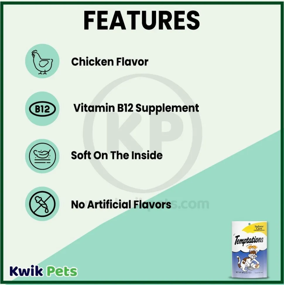 Temptations Indoor Care Crunchy & Soft Adult Cat Treats Chicken 2.1-oz
