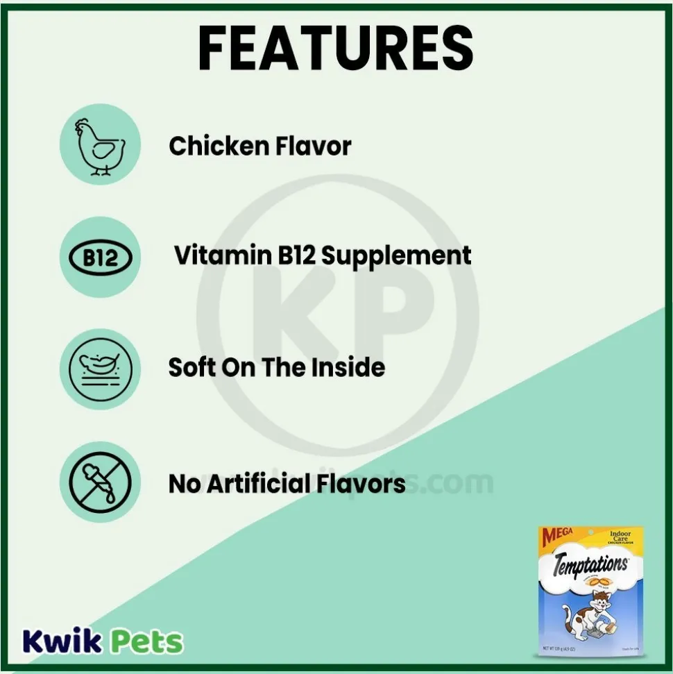 Temptations Indoor Care Crunchy & Soft Adult Cat Treats Chicken 4.9-oz