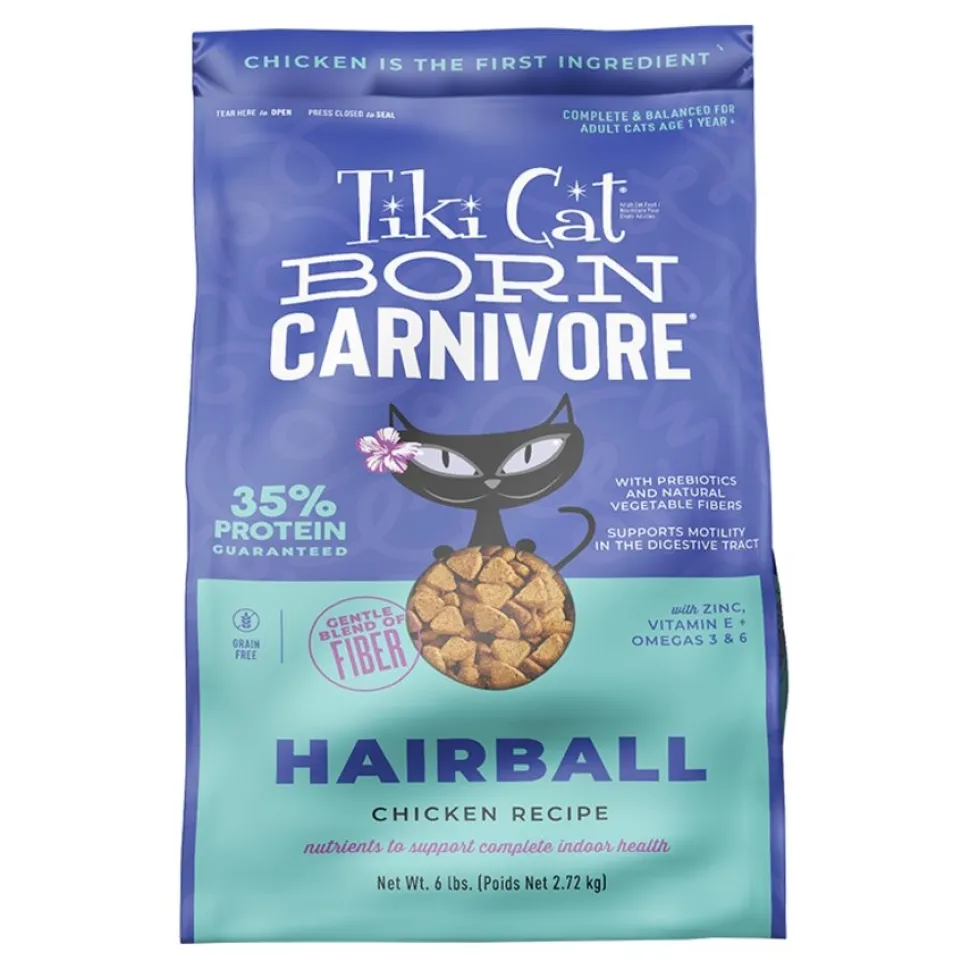 Tiki Pets Cat Born Carnivore Hairball Control Grain-Free Adult Dry Cat Food Chicken 6-lb
