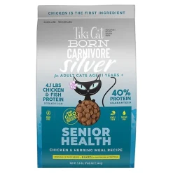 Tiki Pets Cat Born Carnivore Silver Senior Health Dry Cat Food Chicken & Herring Meal Recipe 5.6-lb