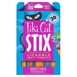 Tiki Pets Cat Stix Variety Pack Lickable Wet Cat Treats Chicken in Creamy Gravy & Tuna in Creamy Gravy 0.5-oz Tubes 20 Count