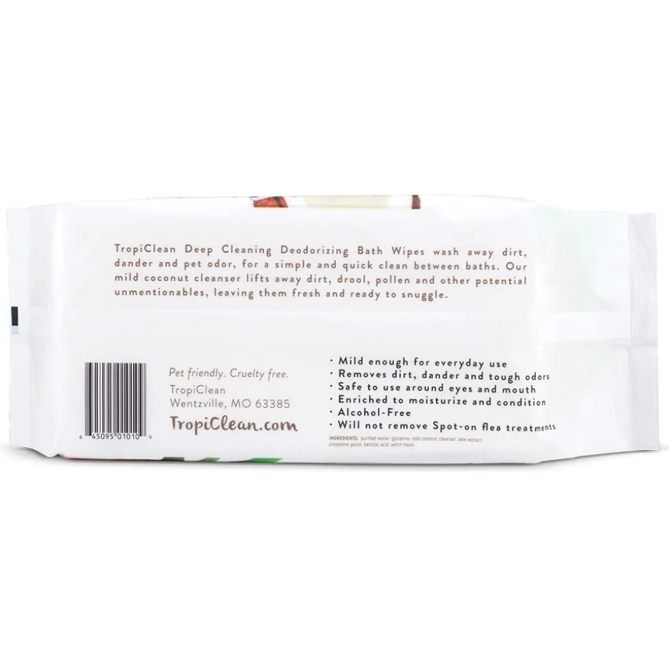TropiClean Berry + Coconut Tushy & Paw Wipes for Dogs & Cats 100 Count