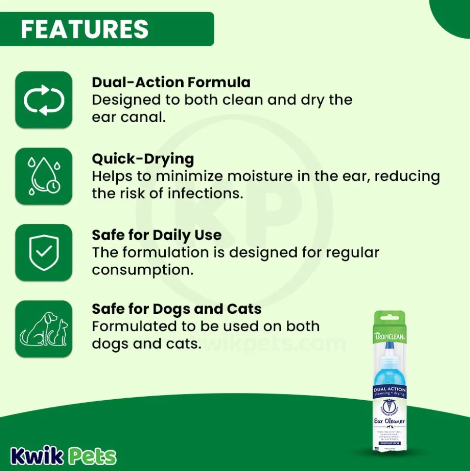 TropiClean Dual Action Ear Cleaner for Dogs & Cats 4-oz