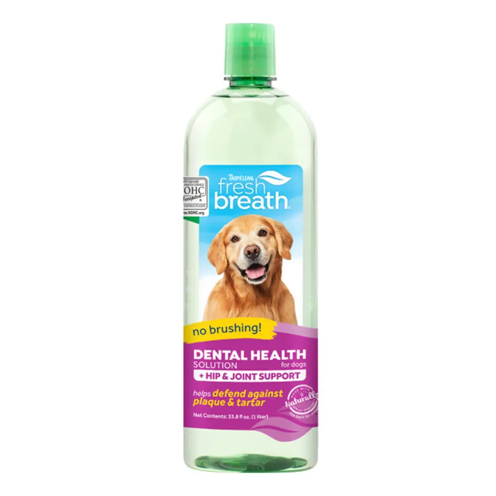 TropiClean Fresh Breath Oral Care Water Additive Plus Hip & Joint for Dogs 33.8-oz