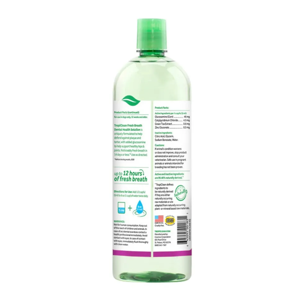 TropiClean Fresh Breath Oral Care Water Additive Plus Hip & Joint for Dogs 33.8-oz