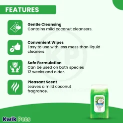 TropiClean Mild Coconut Deodorizing Ear Cleaning Wipes for Dogs & Cats 50 Count