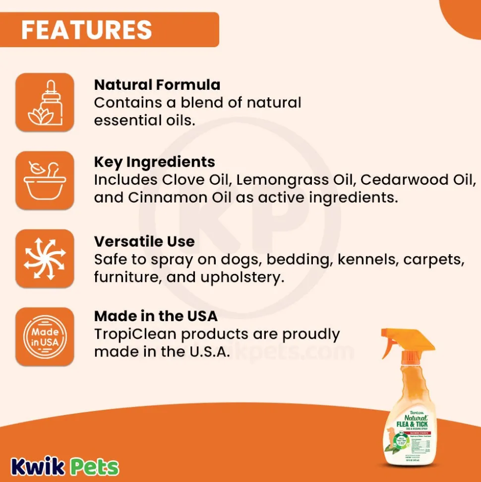 TropiClean Natural Flea & Tick Treatment Spray for Dogs 16-oz