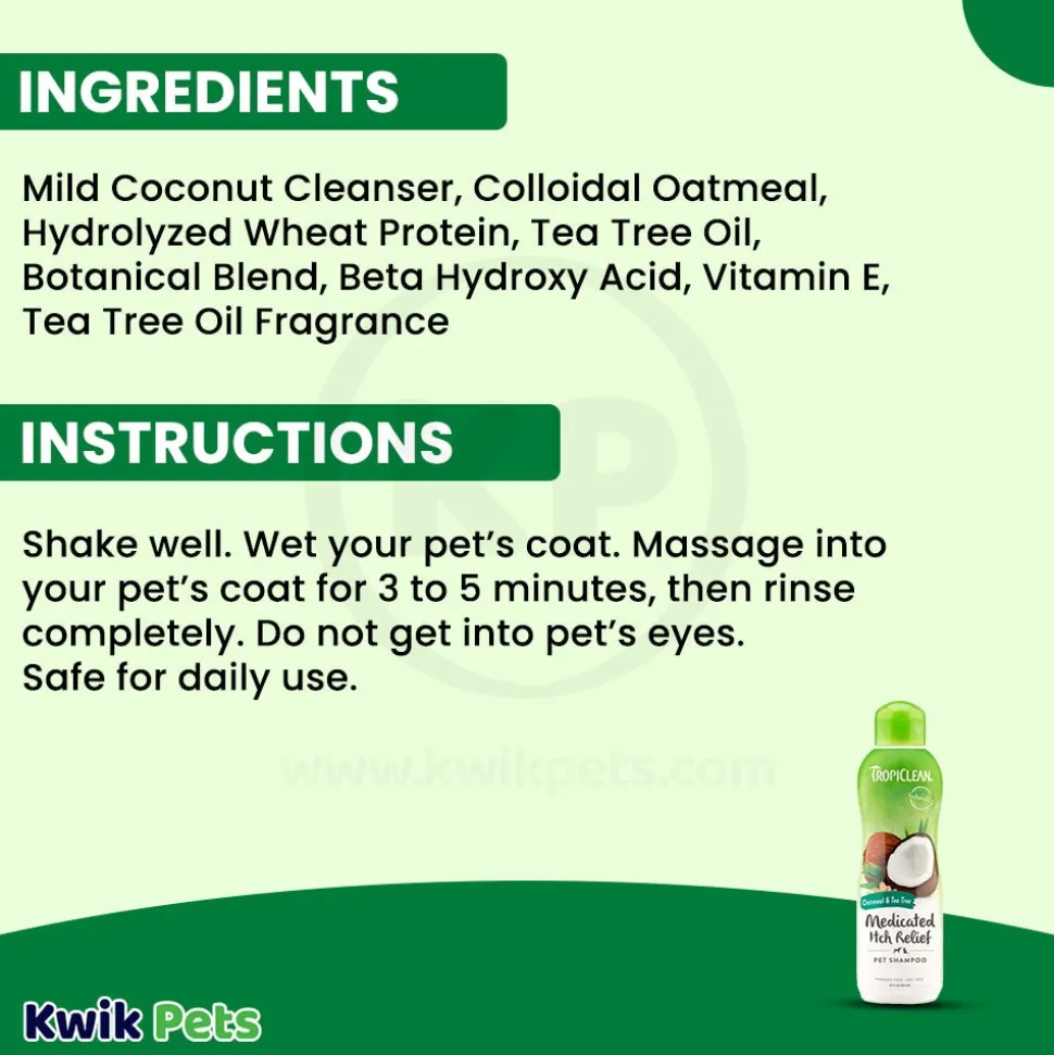 TropiClean Oatmeal & Tea Tree Medicated Itch Relief Dog & Cat Shampoo 20-oz