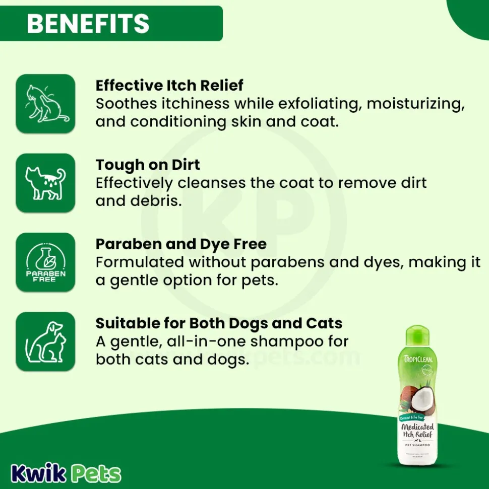 TropiClean Oatmeal & Tea Tree Medicated Itch Relief Dog & Cat Shampoo 20-oz