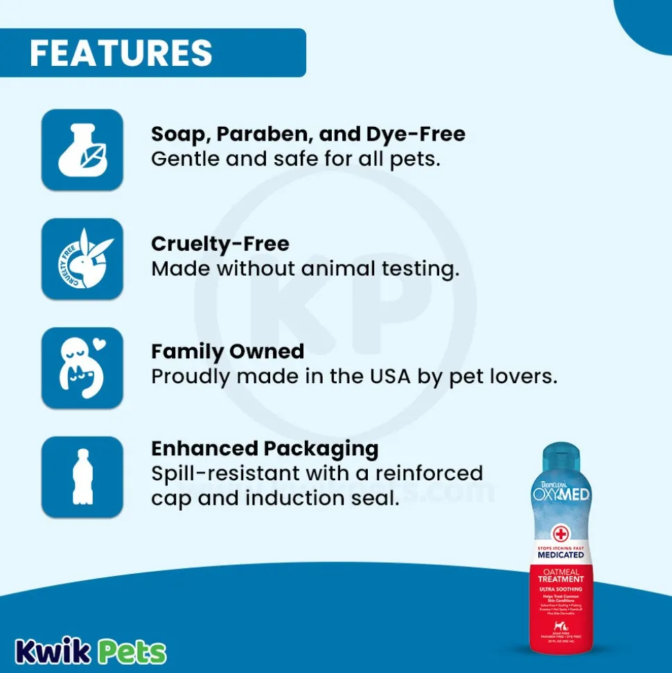 TropiClean OxyMed Medicated Oatmeal Treatment Pet Rinse for Dogs & Cats 20-oz