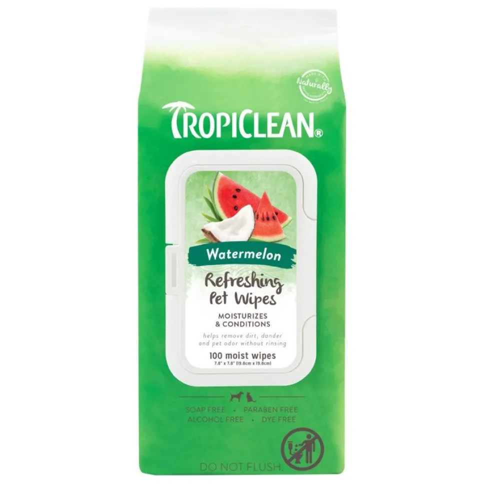 TropiClean Watermelon 2-in-1 Wipes for Dogs & Cats 100 Count