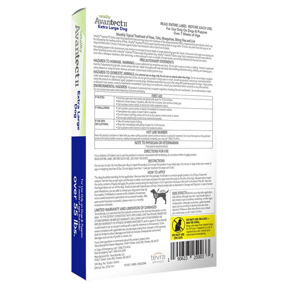Vetality Avantect II Flea & Tick for Extra Large Dogs over 55 lbs 4 Count 0.648-oz