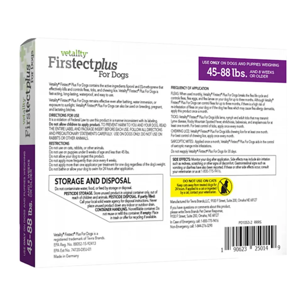 Vetality Firstect Plus Flea & Tick for Large Dogs 45-88 lbs 3 Count