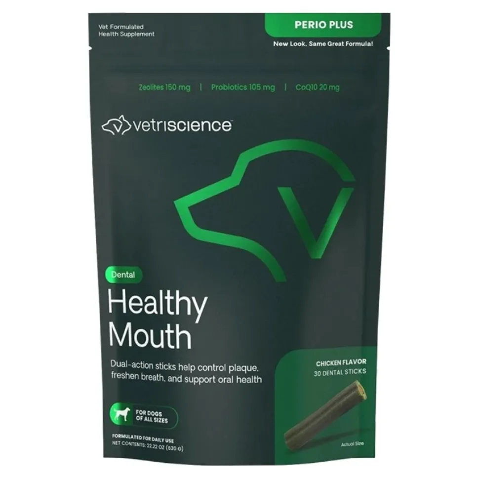 VetriScience Perio Plush Healthy Mouth Dental Chew Sticks for Dogs Chicken 30 Count 22.22-oz