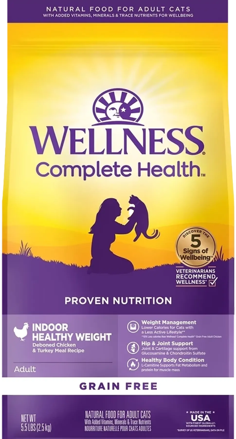 Wellness Complete Health Grain-Free Indoor Healthy Weight Adult Dry Cat Food Deboned Chicken & Turkey Meal Recipe 5.5-lb