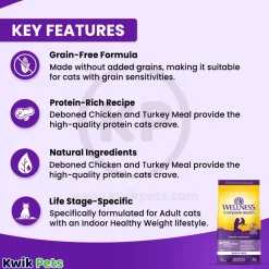 Wellness Complete Health Grain-Free Indoor Healthy Weight Adult Dry Cat Food Deboned Chicken & Turkey Meal Recipe 5.5-lb