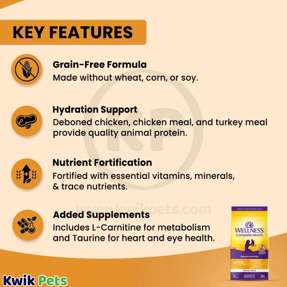Wellness Complete Health Grain-Free Indoor Adult Dry Cat Food Deboned Chicken & Chicken Meal Recipe 5.5-lb