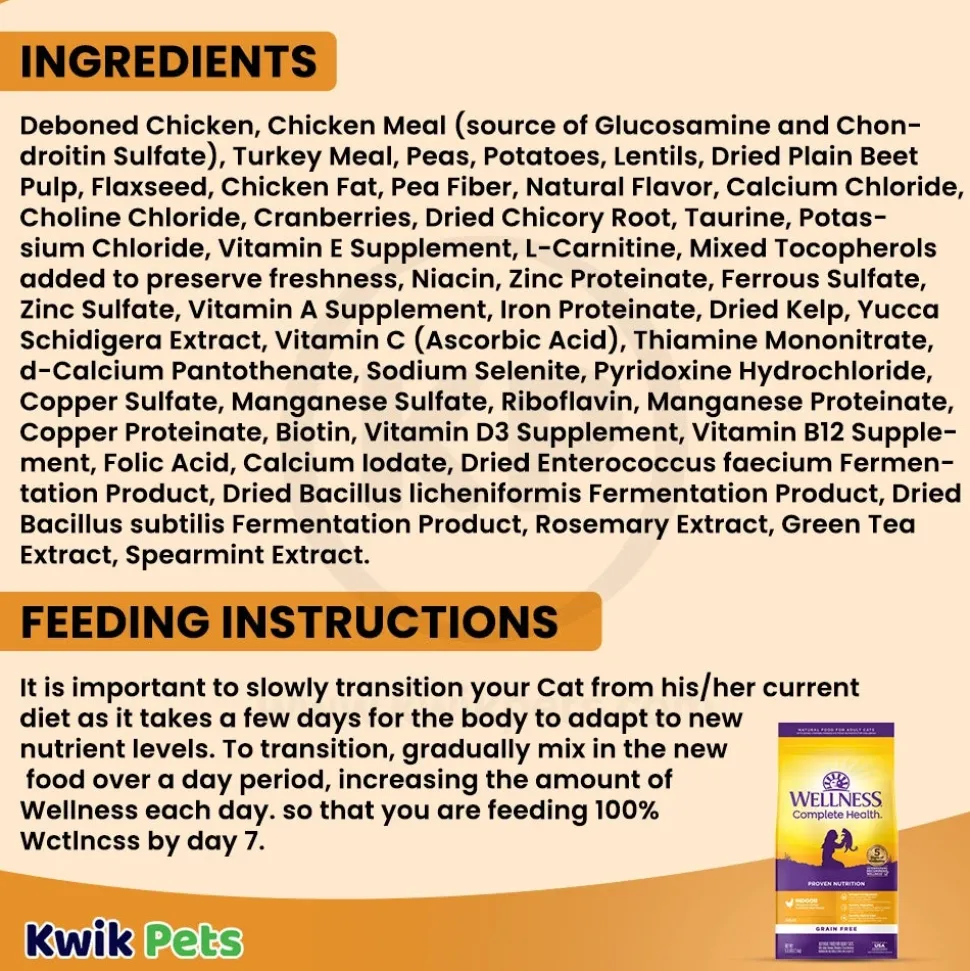Wellness Complete Health Grain-Free Indoor Adult Dry Cat Food Deboned Chicken & Chicken Meal Recipe 5.5-lb