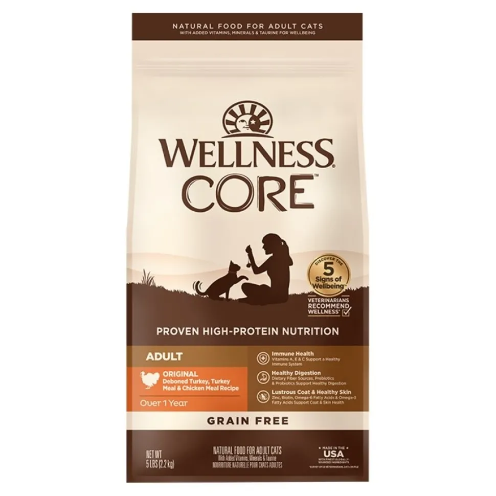 Wellness CORE Grain-Free Adult Dry Cat Food Original Deboned Turkey, Turkey Meal & Chicken Meal Recipe 5-lb