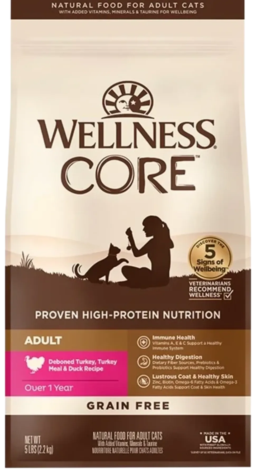 Wellness CORE Grain-Free Adult Dry Cat Food Turkey, Turkey Meal & Duck Recipe 5-lb