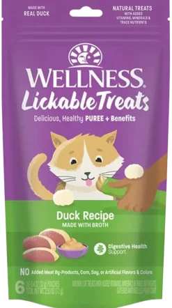 Wellness Puree Natural Grain-Free Lickable Cat Treats Duck 6 Count 2.53-oz