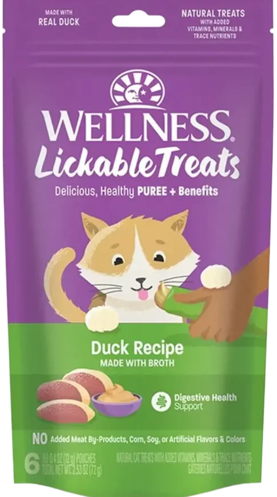 Wellness Puree Natural Grain-Free Lickable Cat Treats Duck 6 Count 2.53-oz