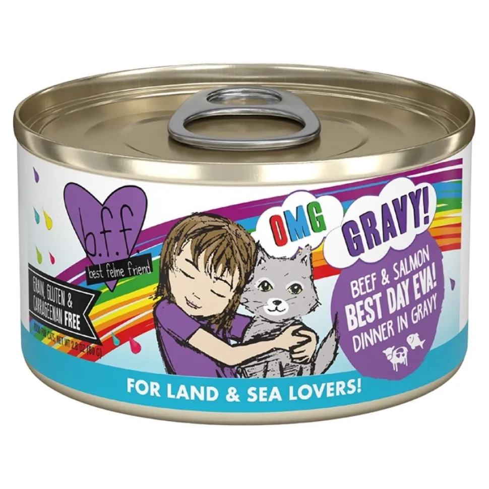 Weruva B.F.F. OMG Beef & Salmon Best Day Eva! Dinner in Gravy Wet Cat Food 2.8-oz