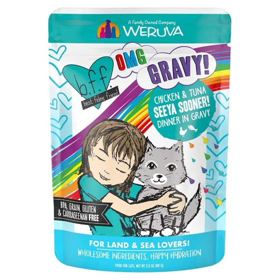 Weruva B.F.F. OMG Chicken & Tuna Seeya Sooner! Dinner in Gravy Wet Cat Food Pouches 2.8-oz
