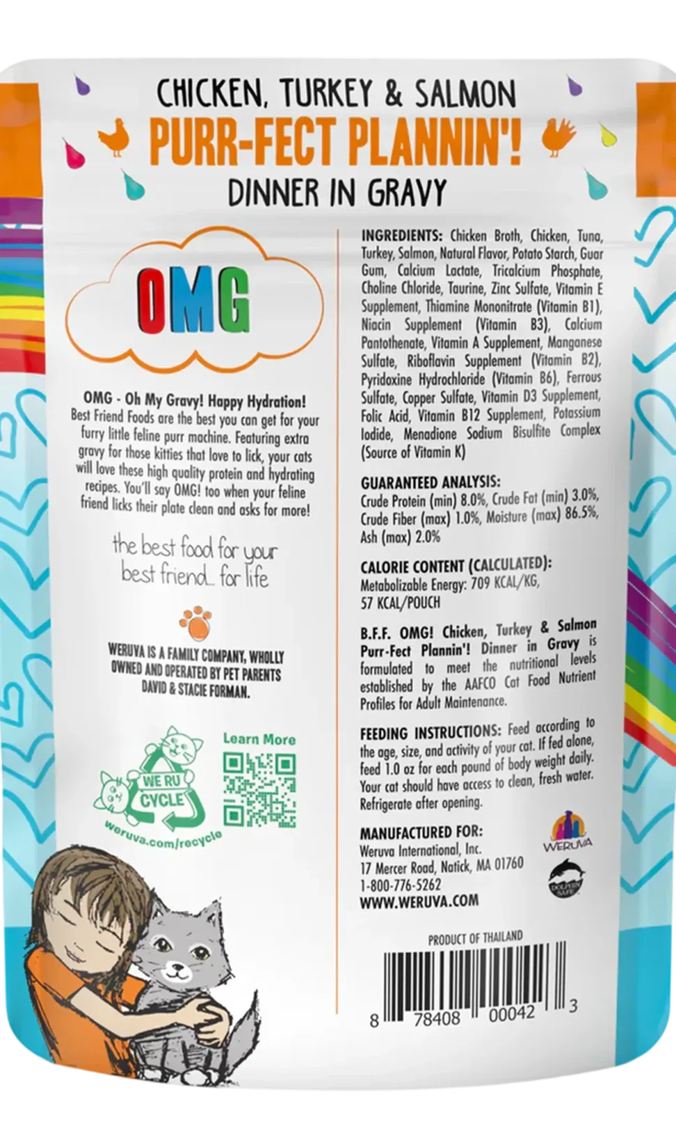 Weruva B.F.F. OMG Chicken, Turkey & Salmon Purr-Fect Plannin'! Dinner in Gravy Wet Cat Food Pouches 2.8-oz