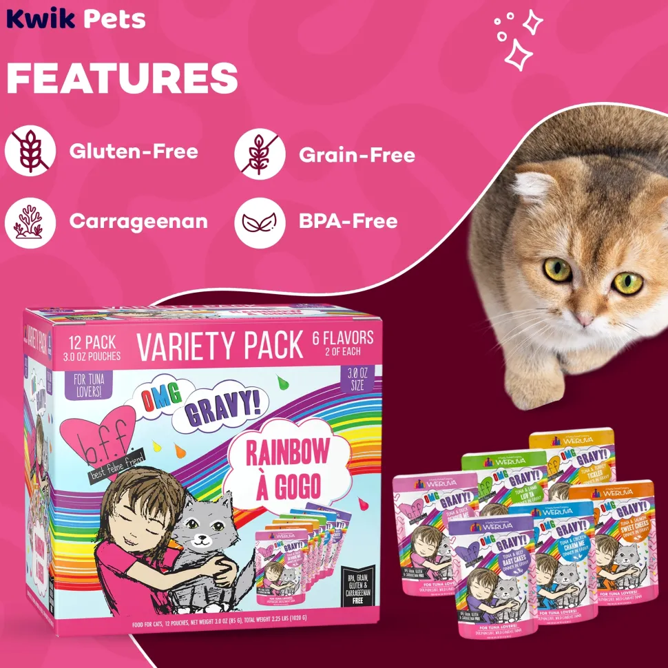 Weruva B.F.F. OMG Rainbow À Gogo Variety Pack Wet Cat Food 3-oz Pouches 12 Count