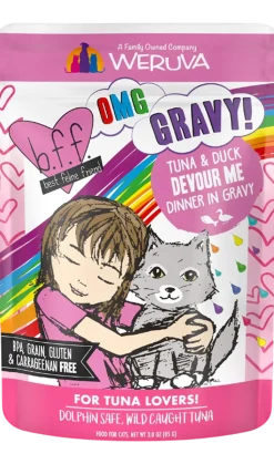 Weruva B.F.F. OMG Tuna & Duck Devour Me Dinner in Gravy Wet Cat Food Pouches 3-oz